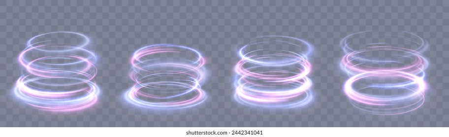 Light-bright vortex. Bright light round teleport podium. Magic gate in a fantasy game. Sci-fi digital high technology in bright light. Vector