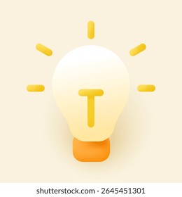 Vetor de ícone 3d Lightbulb representando ideia de pensamento e conceito de inspiração, símbolo de luz isolado recortado do fundo na simplicidade moderna e ilustração de elemento de estilo tridimensional bonito.