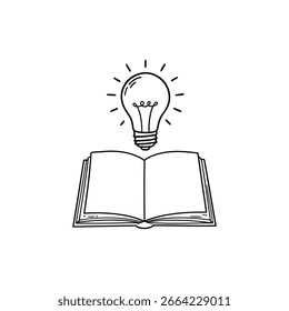 Glühbirne über dem offenen Journal, das kreative Ideen symbolisiert