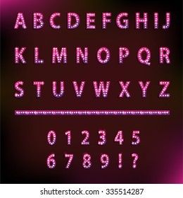 Lightbulb alphabet glamorous showtime theater alphabet. Vector design