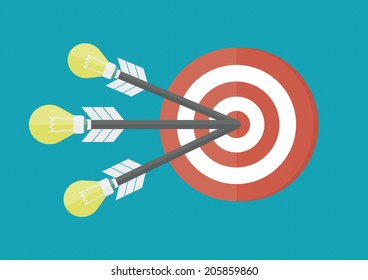 lightbulb arrow and dart board, business concept, flat style