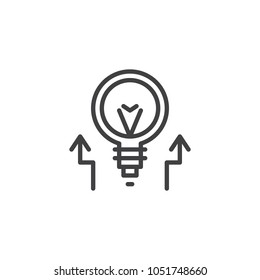 Lightbulb and arrow up outline icon. linear style sign for mobile concept and web design. Creative Idea simple line vector icon. Symbol, logo illustration. Pixel perfect vector graphics