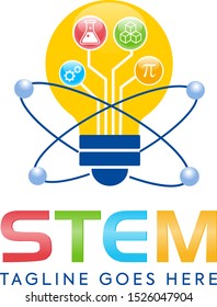 Lightbulb with Atom Stem Logo ( Science, Technology, Engineering Mathematics Icon)