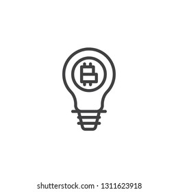 Lightbulb with bitcoin line icon. linear style sign for mobile concept and web design. Electric Light Bulb Lamp with Bitcoin currency outline vector icon. Symbol, logo illustration. Pixel perfect 