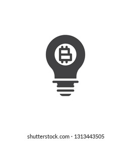 Lightbulb with bitcoin vector icon. filled flat sign for mobile concept and web design. Electric Light Bulb Lamp with Bitcoin simple glyph icon. Symbol, logo illustration. Pixel perfect