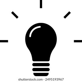 Lightbulb black icon vector illustration in flat style design. Creative idea inspiration symbol. Electric lamp creative sign.