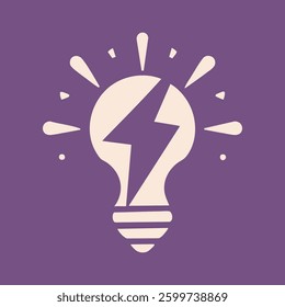 Lightbulb and bolt on a dark purple background, energy icon style
