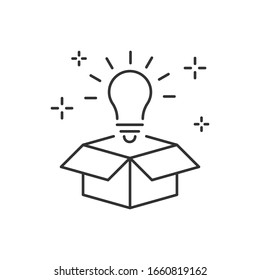 Lightbulb From Box Line Icon. Think Outside Box