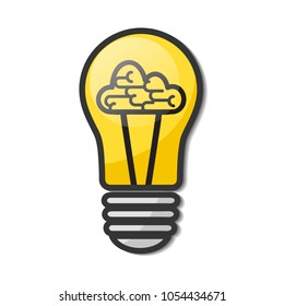 Lightbulb with brain - creative sketch draw vector illustration. Electric lamp with brain sign. Business idea concept.