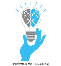 Lightbulb with brain icon. ?reative idea design concept. Isolated vector illustration.