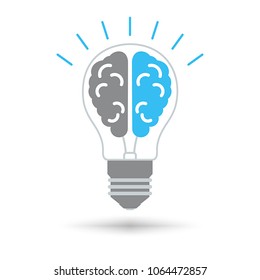 Lightbulb With Brain Icon. ?reative Idea Design Concept. Isolated Vector Illustration.