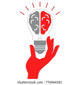Lightbulb with brain icon. ?reative idea design concept. Isolated vector illustration.
