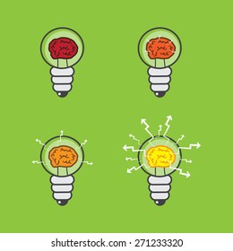 Lightbulb with brain inside, set of