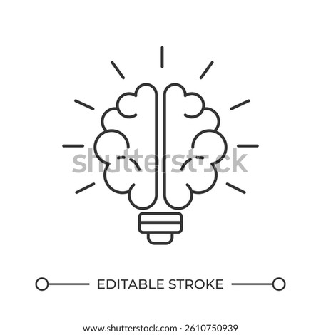 Lightbulb with brain line icon. Creative mindset generating insights. Power of positive thinking. Inspiration. Isolated vector illustration. Outline symbol. Simple linear drawing. Editable stroke