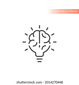 Lightbulb brain line vector icon. Light bulb idea concept symbol, editable stroke.