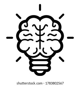 Lightbulb Brain Mind Flat Icon Isolated On White Background