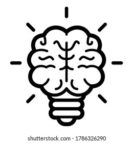 Lightbulb Brain Mind Flat Icon Isolated On White Background