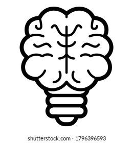 Lightbulb Brain Mind Flat Icon Isolated On White Background