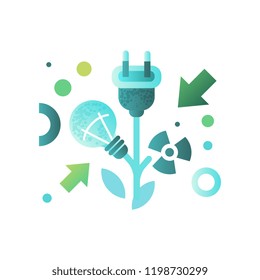 Lightbulb and cable plug, ecology concept , eco friendly technologies vector Illustration on a white background