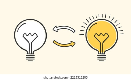 Lightbulb change, two lightbulbs with arrows, vector eps10 illustration