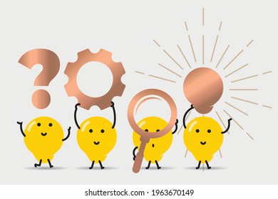 Lightbulb character business concept.  Light bulb character doodle.