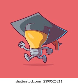 Lightbulb character with graduation hat vector illustration. Intelligence, energy, education design concept.
