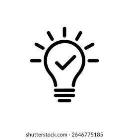 Uma lâmpada com um ícone de marca de seleção isolado no plano de fundo branco