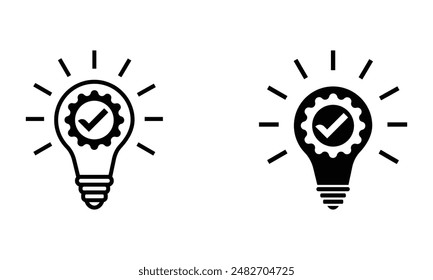 Lightbulb with checkmark emblem, quality control, bright approved idea icon vector