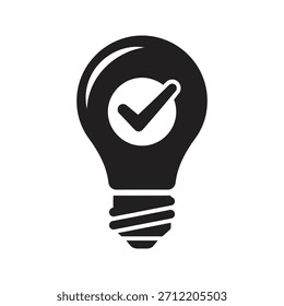 Lightbulb with checkmark icon design concept representing successful idea solution innovation creative thinking achievement completion