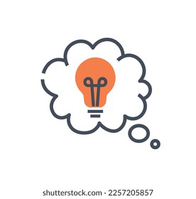 Lightbulb in cloud icon. Metaphor of insight and ideas. Business project, start up or innovation. Poster or banner for website. Speech bubble with lamp. Cartoon flat vector illustration