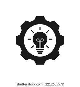 Bombilla y rueda cognitiva. Creatividad, innovación, diseño de íconos de innovación aislado en fondo blanco. Ilustración del vector