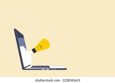 lightbulb coming out of laptop. concept of getting idea, Creativity, inspiration, start-up, communication.