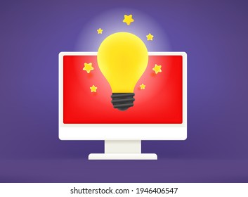 Lightbulb with computer. Good idea concept