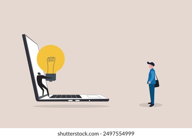 Lightbulb with computer laptop. concept of getting idea, Creativity, and inspiration