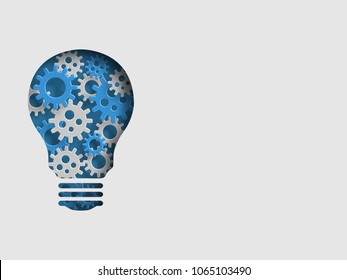 Lightbulb containing group of 3d iron gear represents concept of engineering and innovation. Technology Background. Vector illustration.
