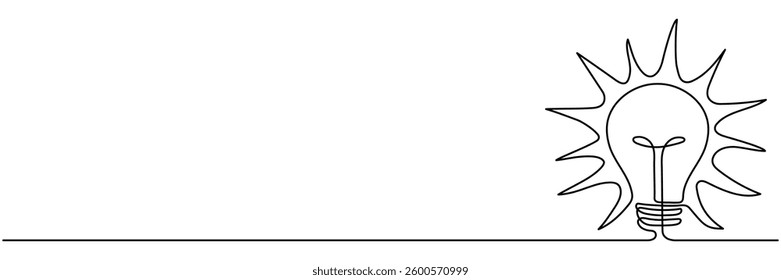 Lightbulb continuous line drawing. Electric lamp. Brainstorm linear symbol. Creative idea concept. Vector isolated on white.