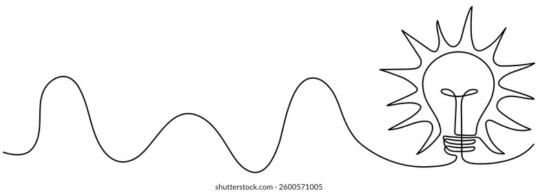 Lightbulb continuous line drawing. Electric lamp. Brainstorm linear symbol. Creative idea concept. Vector isolated on white.