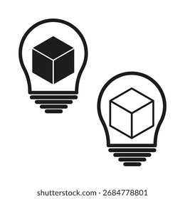 Idea del cubo de la bombilla. Concepto de negocio creativo. Vector elemento de innovación. Ilustración de pensamiento geométrico. EPS 10.