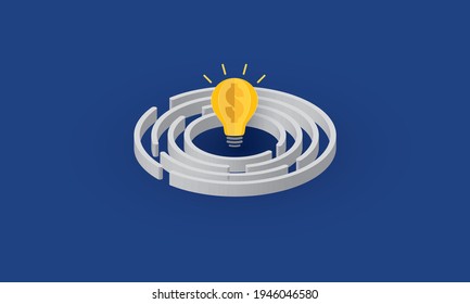 Bombilla con signo de dólar dentro del laberinto circular, negocio de inspiración de conceptos