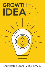 Bombilla con signo de dólar, póster minimalista de Vector, formato a4. Idea de crecimiento perspicaz, negocios y finanzas, estrategia, pensamiento de dinero concepto creativo. Para Anuncio, publicidad, portada, Web