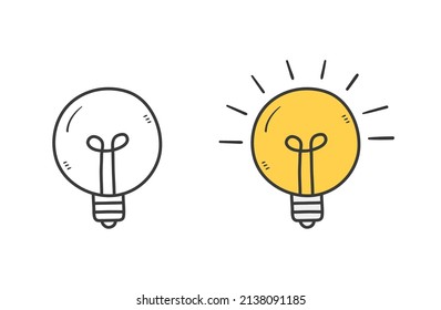 Lightbulb doodle icons - line and colored icons, vector eps10 illustration