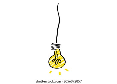 Lightbulb in doodle. Light bulb in sketch. Continuous style of lamp icon. Hand drawn lightbulb
