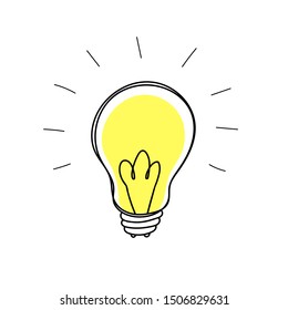 Lightbulb doodle in a naive hand drawn style, on a white background