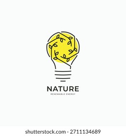 Glühbirne mit dynamischen Blatt Zweig Natur Energie Logo Design. Symbol für erneuerbare Energien Logo-Symbol