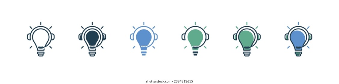 bombilla de luz con auricular idea de música creativa icono vector podcast símbolo de inspiración
