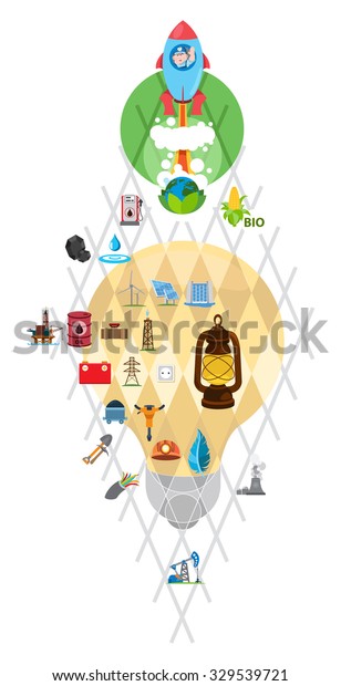Lightbulb with\
energetic icons, energy\
icons
