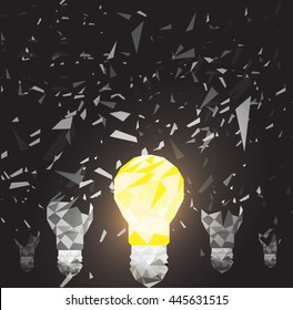 Lightbulb explode and scatter abstract polygon background vector illustration