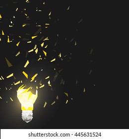 Lightbulb explode and scatter abstract polygon background vector illustration