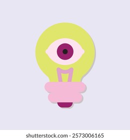 Lightbulb with an eye icon symbol on soft lilac background minimalist illustration