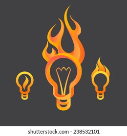 Lightbulb in fire icon set